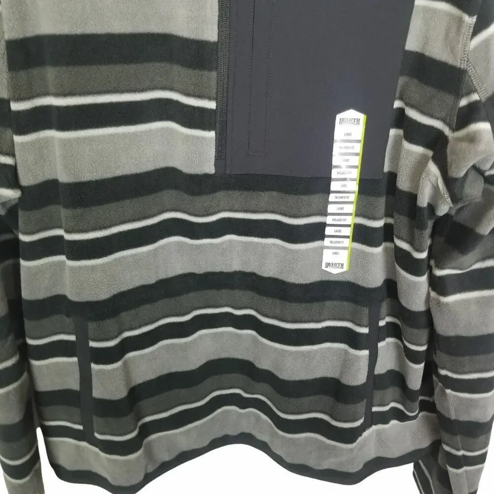 Duluth Trading Co Men Striped Fleece Pullover Sweater L Relaxed Gorpcore 1/4 Zip